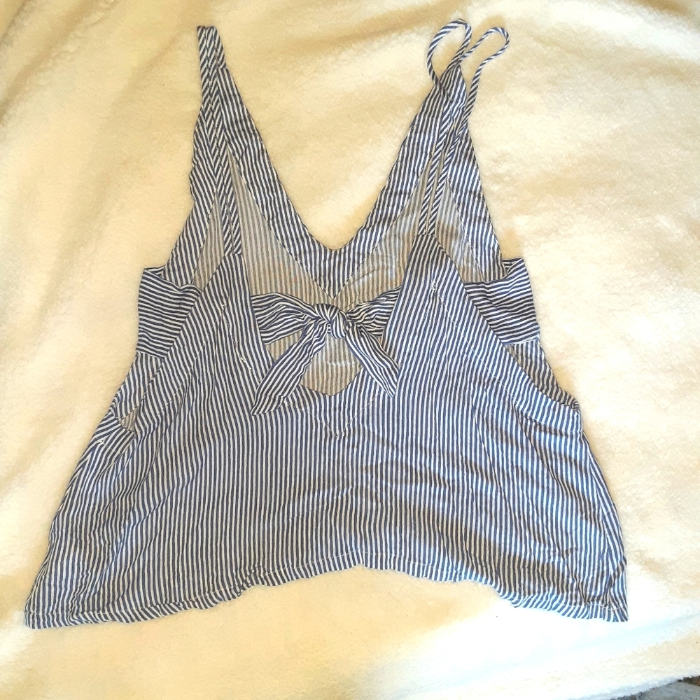 3/$13 Blue and White Tank Top with Bow - Picture 1 of 3